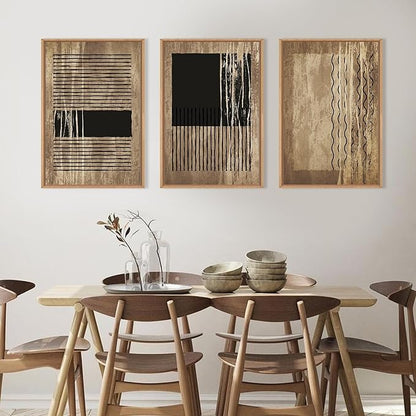 CHDITB Abstract Line Wall Decor, Vintage Black Brown Framed Canvas Wall Art, Mid Century Modern Art Print Home Decor, Boho Neutral Minimalist Painting For Living Room Bedroom Dining Room Office 16"x24