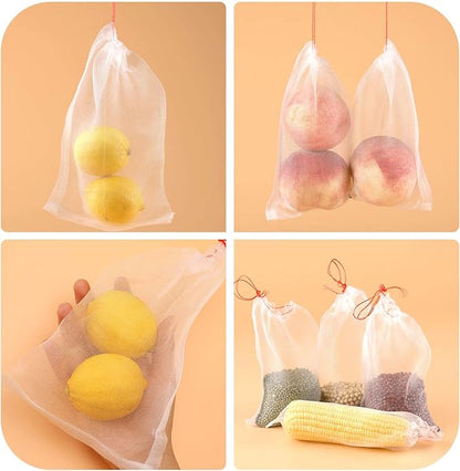 Kikhope 50 Pcs Fruit Protection Netting Bags, 10"x6" With Drawstring, Garden Barrier for Protecting Fruits