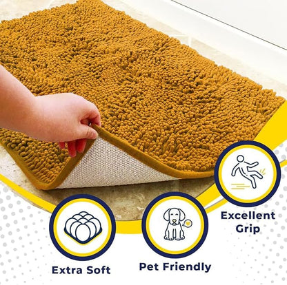 Muddy Mat® | Super Water Absorbent Door Mat Indoor, Microfiber Quick Dry Chenille Entryway Rug, Slip Resistant Front Door Mat, Indoor Mats for Entryway, Machine Washable Pet Rug, Gold 20" x 30"