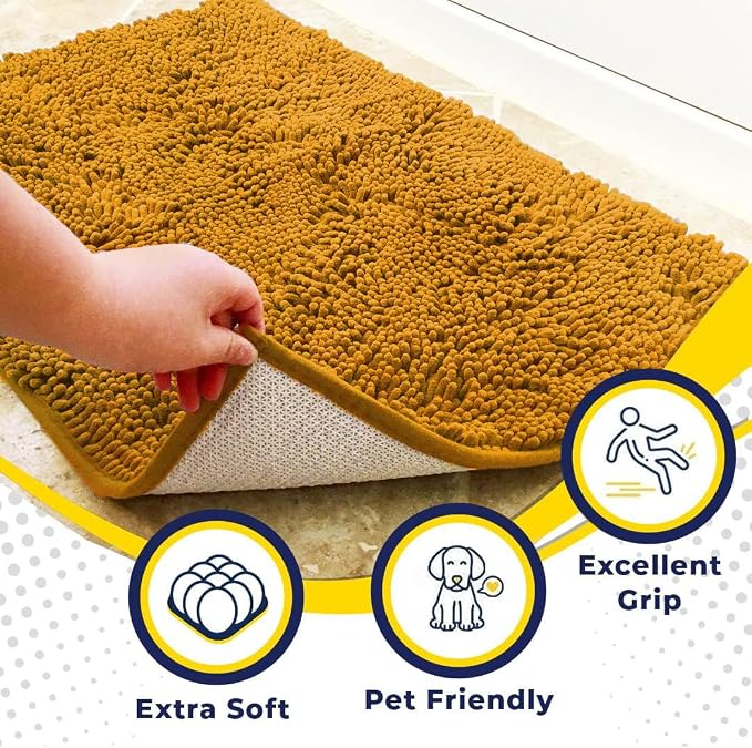 Muddy Mat® | Super Water Absorbent Door Mat Indoor, Microfiber Quick Dry Chenille Entryway Rug, Slip Resistant Front Door Mat, Indoor Mats for Entryway, Machine Washable Pet Rug, Gold 3ft x 8ft