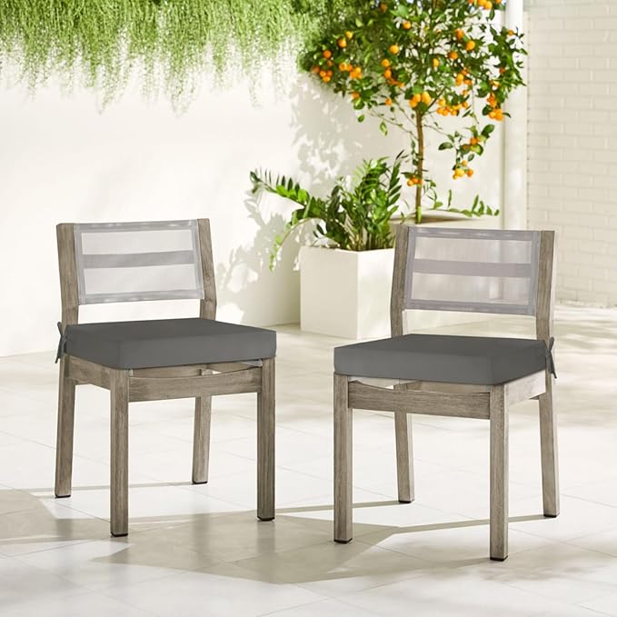 downluxe Waterproof Outdoor Chair Cushions for Patio Furniture, 19" x 19" x 2" Patio Chair Cushion with Non-Slip Ties & Portable Handle, Square Outdoor Cushion with Removable Cover, Dark Grey, 2 Pack