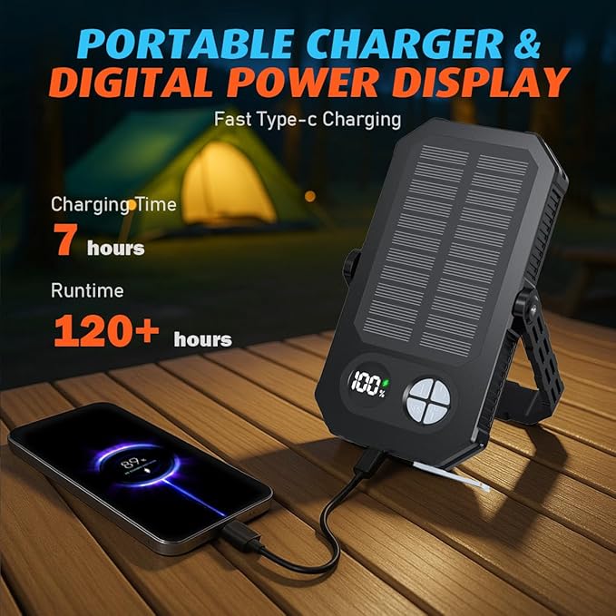 LED Camping Lantern Rechargeable, 10000mAh Portable Camping Lights up to 120+ Hours, 12 Light Modes, Dimmable, LCD Digital Display, Waterproof, Camping Essentials for Power Outages, Emergency