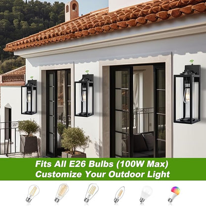20inch Dusk to Dawn Outdoor Wall Light Fixtures - 2 Packs Large Exterior Waterproof Lighting, Modern Porch Sconces Wall Mounted Lighting, Industrial Black Outside Lantern for Front Door