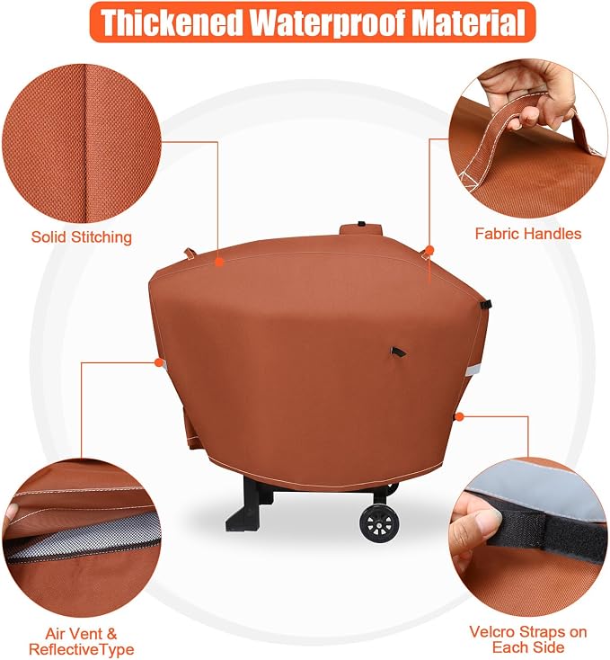 QuliMetal Grill Cover for Camp Chef 24 Pellet Grills, Model DLX 24, SmokePro 24, Woodwind 24 Pro Pellet Grills, PG24, PG24LS, PG24S, PG24SE, PG24LTD, PG24XT, SG24, SmokePro DLX, Anti-UV 600D, Brown