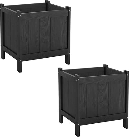 LUE BONA Outdoor Plant Pots Set of 2, 13.7" x 12.5" x 14.5" HDPS Flower Pots with Drainage Holes, Outdoor Planter Box for Outdoor Plants - Porch Patio, Garden or Entryway, Black