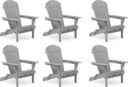 SoliWood Outdoor Wooden Folding Adirondack Chair Set of 6 with Pre-Assembled BackRest, Wood Patio Chair for Garden Backyard Porch Pool Deck Firepit