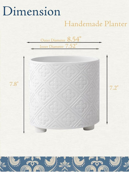 8 Inch Flowerpot, Planter for Indoor Plant, Indoor & Outdoor Plants Pot with Drainage Hole - for Decoration of Home Garden & Terrace, White