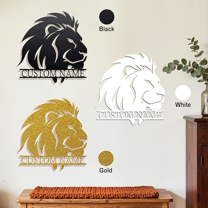Personalized Metal Lion Name Sign – Custom Wall Art with Majestic Animal Design, Durable Outdoor & Indoor Home Decor – Unique Housewarming & Wedding Gift for Couples, Families, and Friends Style2