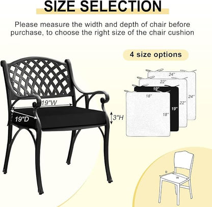 downluxe Waterproof Outdoor Chair Cushions Set of 2, 19" x 19" x 3" Patio Chair Cushion with Non-Slip Ties & Handle, Square Outdoor Cushion for Patio Furniture with Removable Cover, Black