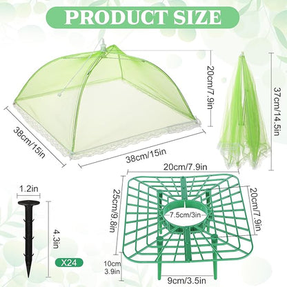 FoldTier 6 Sets Strawberry Supports with Plant Protectors from Animals, Strawberry Growing Racks and Mesh Plant Cover with Plastic Lawn Stakes and Storage Bag for Strawberry Vegetables (Light Green)