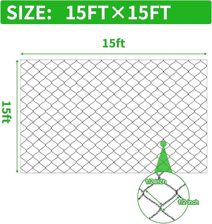 Bird Netting 15X15 FT, 1/2" Mesh, Strong Woven Garden Netting for Plants, Fruit Trees, Blueberry Bushes, Vegetables, Strawberry Protection, Against Bird, Deer, Squirres, Poultry, Small Animals