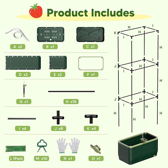 Raised Garden Bed with Tomato Cages，52"/4.3ft Tomato Planter with Trellis,Adjustable Height,Self Watering Planter Box for Vegetables & Climbing Plant Indoor Outdoor Balcony Patio (1)