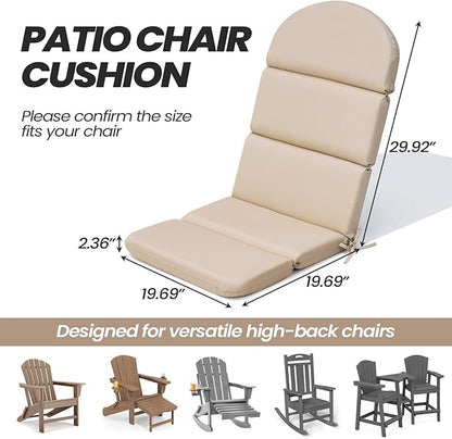 Crestlive 50x19.6 Inch Adirondack Chair Cushion Set of 2, Waterproof, Fade Resistant, High Back Outdoor Rocking Chair Cushion for Patio, Beige