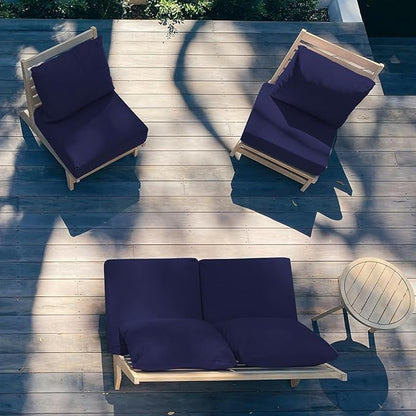 Sundale Outdoor Olefin Deep Seat Cushion Set of 2, Patio Chair Cushion and Pillow, Water-Resistant Sectional Sofa Pad with Straps Navy Blue, 24 x 24 x 6 Inches