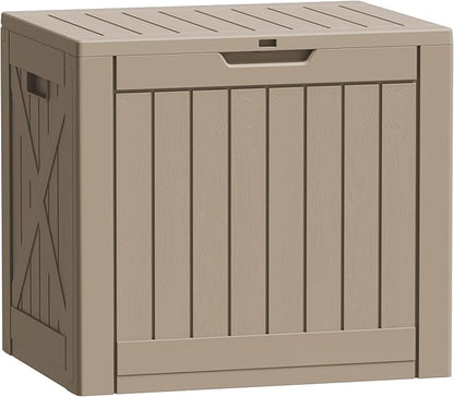 Flamaker Resin Deck Box 40 Gallon Waterproof Outdoor Indoor Storage Box Imitation Wood Resin for Patio Furniture Garden Tools and Pool (Brown)