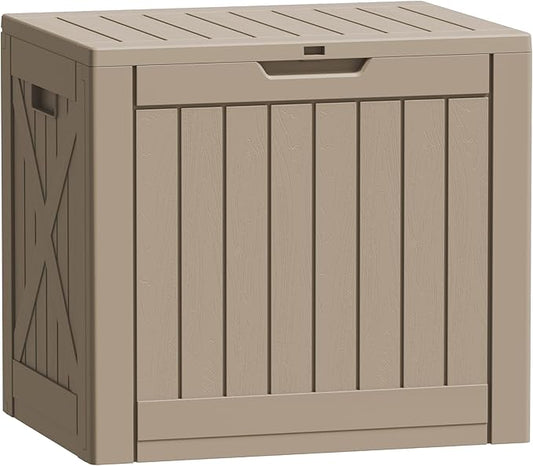 Flamaker Resin Deck Box 40 Gallon Waterproof Outdoor Indoor Storage Box Imitation Wood Resin for Patio Furniture Garden Tools and Pool (Brown)