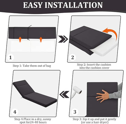 Chaise Lounge Cushion for Outdoor Furniture, Waterproof Fade and Tear Resistant Lounge Deck Chair Cushions for Patio Lawn Pool Resort Hotel