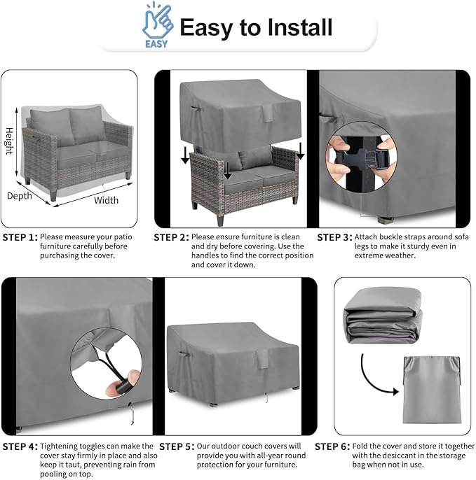 OutdoorLines Outdoor Waterproof Patio Loveseat Couch Cover - UV Resistant Patio Sofa Furniture Covers Weatherproof Heavy Duty Glider Covers for Outdoor Furniture, 58Wx32.5Dx31H Inches, Gray