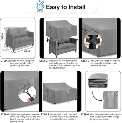 OutdoorLines Outdoor Waterproof Patio Loveseat Couch Cover - UV Resistant Patio Sofa Furniture Covers Weatherproof Heavy Duty Glider Covers for Outdoor Furniture, 58Wx32.5Dx31H Inches, Gray