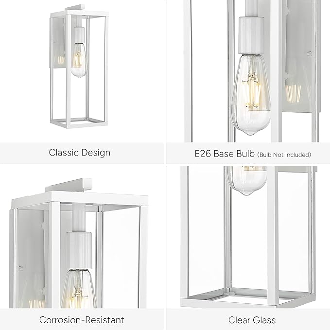 ALLGOT Outdoor Wall Sconce, Outside Porch Light, Anti-Rust Outdoor Wall Lamp Light, Exterior Lighting Fixture, Front Door Lantern for Front Porch Corridor Doorway Patio (White, 16 Inch Height)