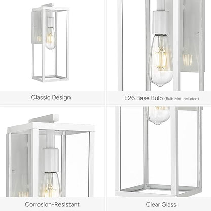 ALLGOT Outdoor Wall Sconce, Outside Porch Light, Anti-Rust Outdoor Wall Lamp Light, Exterior Lighting Fixture, Front Door Lantern for Front Porch Corridor Doorway Patio (White, 16 Inch Height)