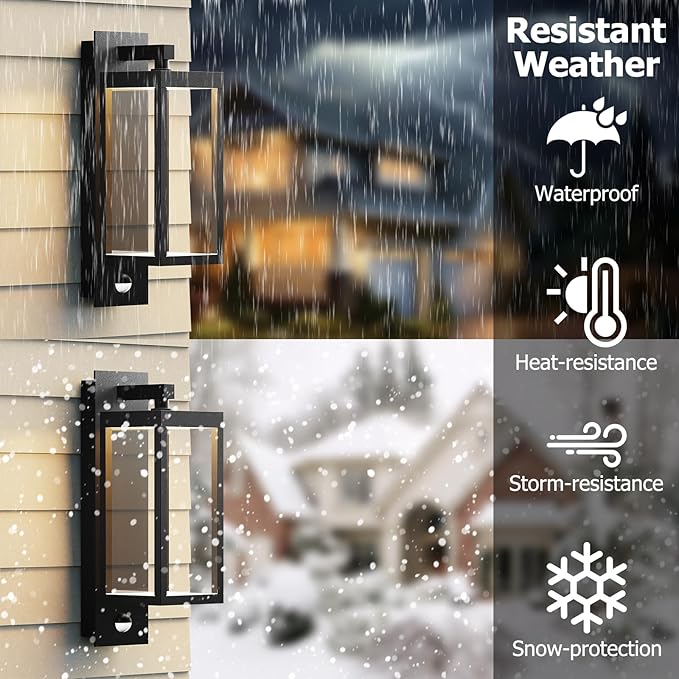 Outdoor Light Wall Sconce Motion Sensor Porch Light for House,15" LED Modern Exterior Lighting Fixture Black,Waterproof Outside Lantern with Clear Glass for Garage Patio Garden,750LM,3000K