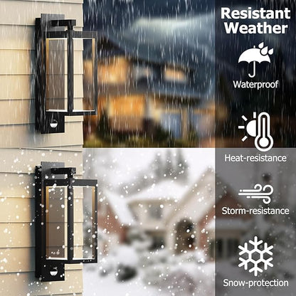 Outdoor Light Wall Sconce Motion Sensor Porch Light for House,15" LED Modern Exterior Lighting Fixture Black,Waterproof Outside Lantern with Clear Glass for Garage Patio Garden,750LM,3000K