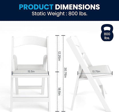 Flash Furniture Hercules Series Folding Chair - White Resin - Set of 4 800LB Weight Capacity Comfortable Event Chair - Light Weight Folding Chair