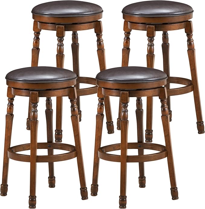 ERGOMASTER 29 Inch Swivel Bar Stools Set of 4, Rubber Wood, Brown