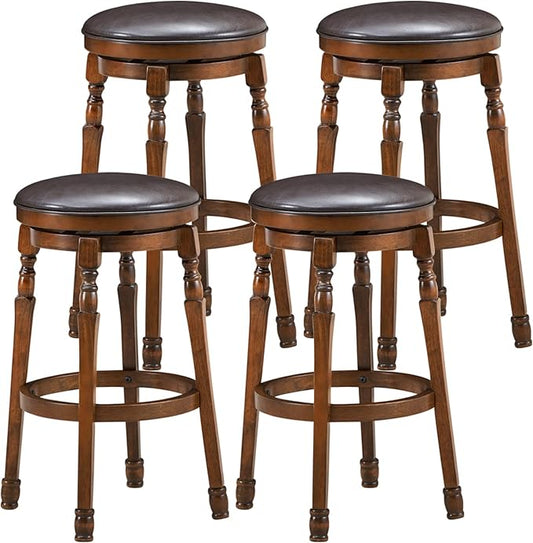 ERGOMASTER 29 Inch Swivel Bar Stools Set of 4, Rubber Wood, Brown