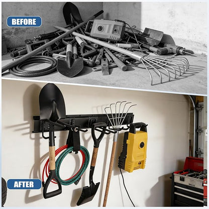 14Pack Garage Tool Organizer Wall Mount, 49.5'' Garage Wall Organizer with 11 Adjustable Hooks, 520lbs Heavy Duty Garage Storage & Organization, Garage Hanging Rack for Garden Yard Tool Shed, Men Gift