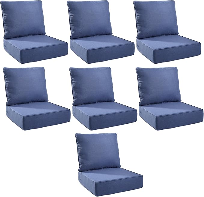 Outdoor Cushion Set for Furniture Patio Furniture, UV Resistant, Water Resistant - 6 Inch Thick Foam Garden Cushions– 24x24 Inch Patio Seat Covers for Chair/Sofa/Couch | Blue | 7-Pack |