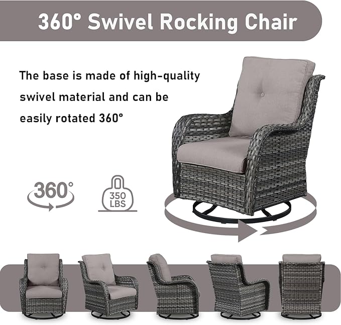 Wicker Patio Furniture-7 Pieces Rattan Patio Furniture Set Outdoor Patio Couch with Swivel Patio Chairs Ottomans and Coffee Table for Deck Poolside Backyard-Grey/Grey