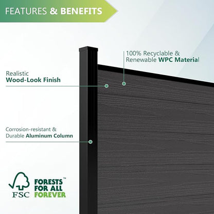 Mondaria Privacy Fence Panels for Outside, 6ft(W) x 6ft(H) Outdoor Fence with 2 Posts, Wind Resistant Wood Plastic Composite Fencing Panels for Patio,Backyard,Garden and Swimming Pool(Silver Gray)