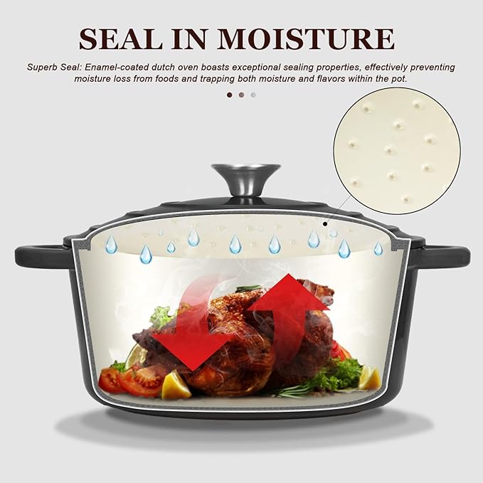 Overmont Enameled Cast Iron Dutch Oven - 4.5QT Pot with Lid Cookbook & Cotton Potholders - Heavy-Duty Cookware for Braising, Stews, Roasting, Bread Baking GraphiteGray