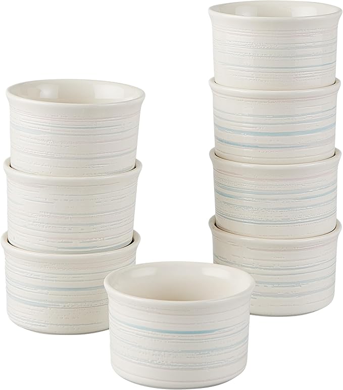 Pyrex 8-Piece, 6oz Ceramic Ramekin Bakeware Set, Nonstick Souffle Oven Pans, Bakers, For Baking, Roasting, Steaming