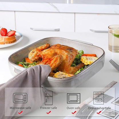 KOOV Ceramic Bakeware, 8x8 Baking Dish, Square Baking Pan, Ceramic Baking Dish, Brownie Pans for Cake Dinner, Kitchen, Reactive Glaze (Variable Grey)