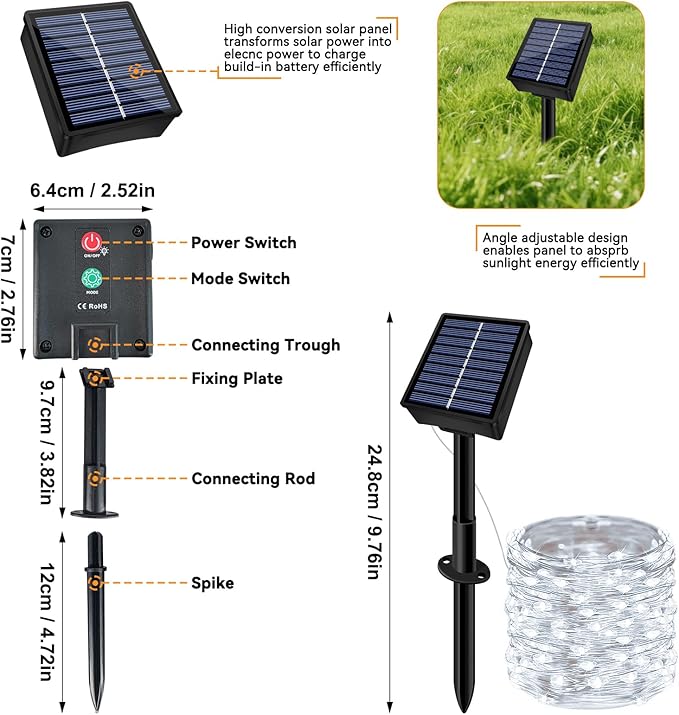 Solar String Lights Outdoor Waterproof 6 Pack Total 198ft 600LED 8 Modes Twinkle Lights Solar Fairy Lights for Patio, Garden Yard Party Tree Christmas Halloween Decoration, White