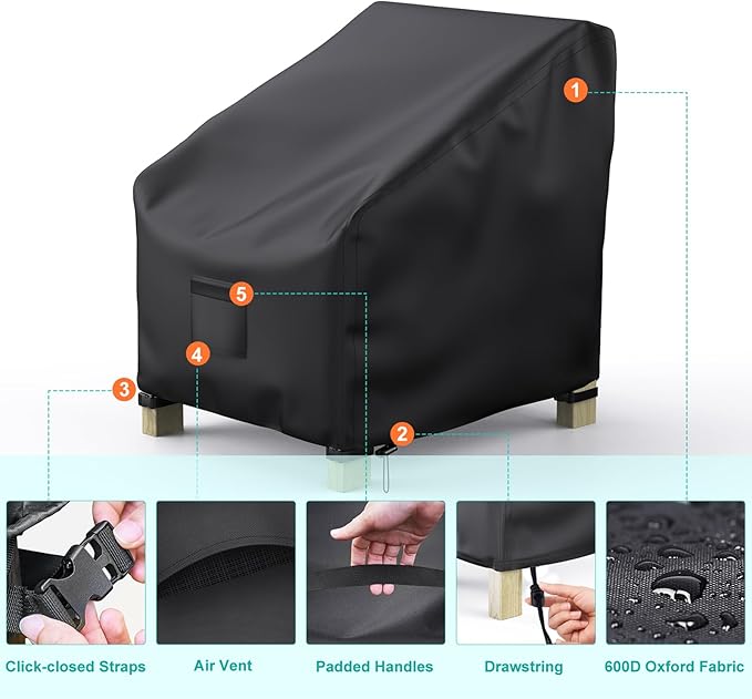 Mrrihand Patio Chair Covers Waterproof, Lounge Deep Seat Cover, Heavy Duty Outdoor Lawn Patio Furniture Covers (35" W x 38" D x 31" H - 2 Pack)