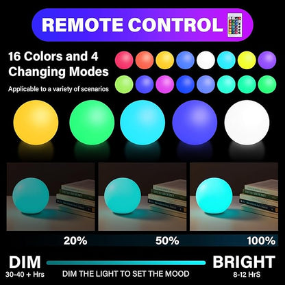 Orb Lamp | Rechargeable Colourful 16 RGB Colours LED Ball Light with Remote | Mood Lamp Globe Light Ball for Table or Bedroom | Modern Round Sphere Design | Indoor Color Changing Dome Accent