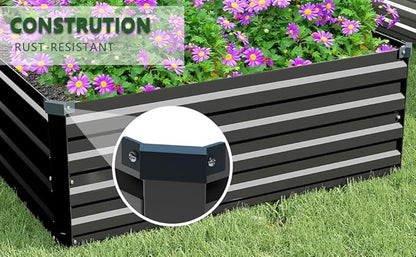 MGNO 2pcs 8x2x1FT Galvanized Raised Garden Bed-Outdoor Planter Box for Vegetables-Metal Garden Bed,Rectangle Planting Box for Herb,Flower,Black