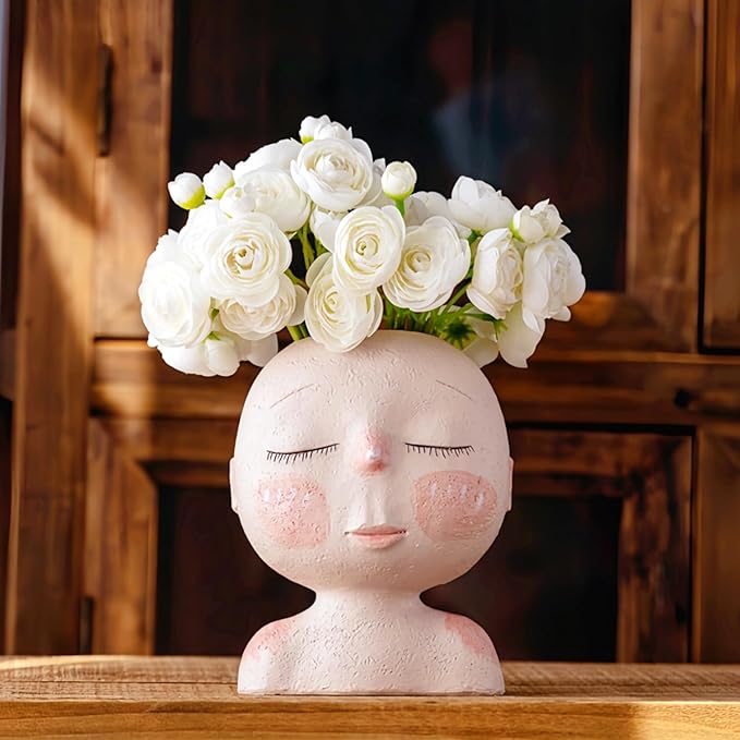 Face Planters Pots Head,Cute Succulents Plants Planters,Creative Resin Pots with Drainage Hole,Ideal Vase Gifts for Indoor Outdoor Garden Decor