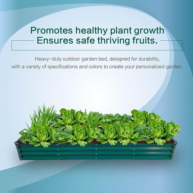 GARDMAX 8x4x1FT Galvanized Raised Garden Bed Kit, Metal Planter Boxes Outdoor with Easy Assembly, Large Garden Bed for Vegetables, Fruits, Flower, Herbs Rectangle Dark Green