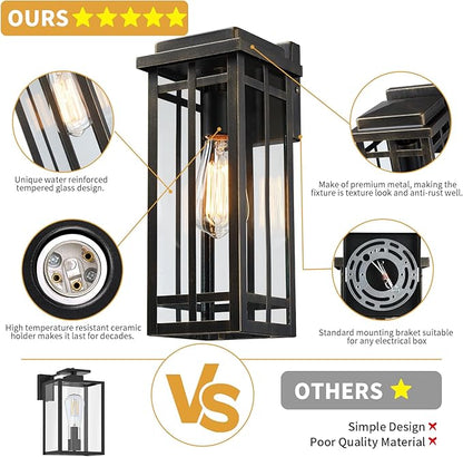 13.8'' Outdoor Wall Light Fixtures 2 Packs, Porch Lights Outdoor Lighting for House, Exterior Lighting Fixtures Wall Lantern, Waterproof Modern Outside Sconce for Garage, Oil-Rubbed Bronze (No sensor)