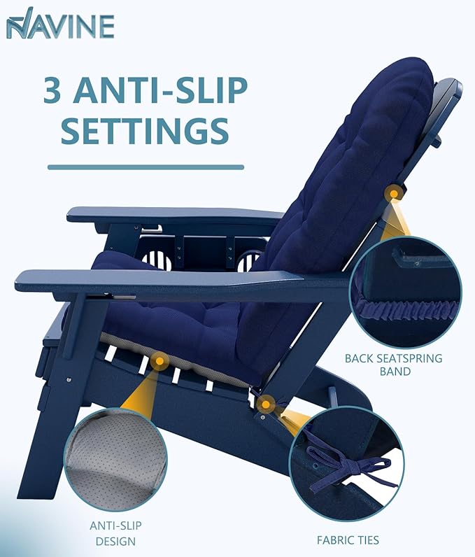 Adirondack Chair Cushion, Thickened High Back Patio Cushions with Tie and Non-Slip Bottom, Water-Resistant and UV-Protected Patio Chair Cushion for Indoor and Outdoor, Dark Blue