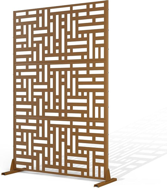 Metal Privacy Screen Outdoor Privacy Screen, Freestanding Fence Panel for Outside, 72''H×47''W, Decorative Screen Panel for Backyard/Patio/Deck