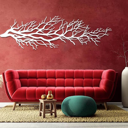 Metal Tree Branch Wall Art - Nature Sculpture, Dry Ivy Home Decor, Large Sign, Housewarming Gift (16"x53"|41x135cm, Gold)