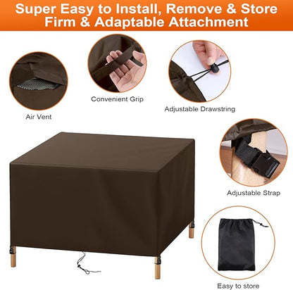 Patio Furniture Cover Rectangle 56"(L) x 44"(W) x 40"(H), Custom Heavy Duty 420D Waterproof Outdoor Cover with Drawstring & Buckles for Table Chair Garden, Coffee