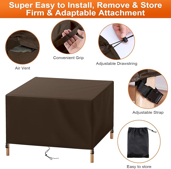 Patio Furniture Cover Rectangle 100"(L) x 56"(W) x 34"(H), Custom Heavy Duty 420D Waterproof Outdoor Cover with Drawstring & Buckles for Table Chair Garden, Coffee