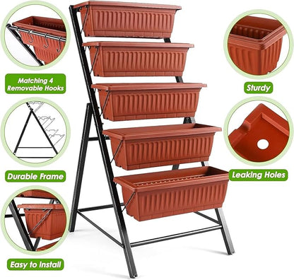 SEJOV 4FT Vertical Raised Garden Bed, 5 Tiers Planter Box with Drainage System for Herb Vegetables Flowers, Elevated Garden Bed Perfect for Patio Balcony Greenhouse Outdoor and Indoor Garden Planters
